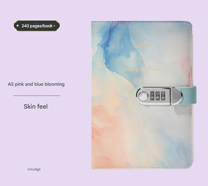 A5 Tie-Dye Journal with Combination Lock - 240 Pages, Soft Touch Cover Diary(Light blue) V888-ELOSUNG25804