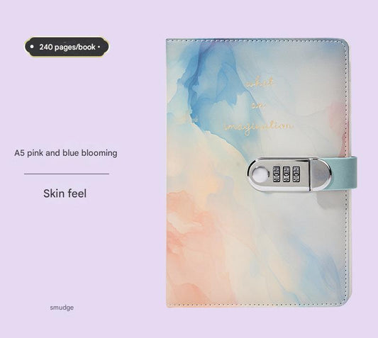 A5 Tie-Dye Journal with Combination Lock - 240 Pages, Soft Touch Cover Diary(Light blue) V888-ELOSUNG25804