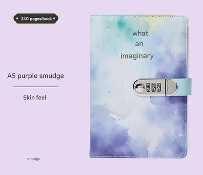 A5 Tie-Dye Journal with Combination Lock - 240 Pages, Soft Touch Cover Diary(Purple) V888-ELOSUNG25805
