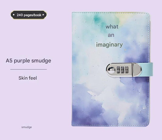 A5 Tie-Dye Journal with Combination Lock - 240 Pages, Soft Touch Cover Diary(Purple) V888-ELOSUNG25805