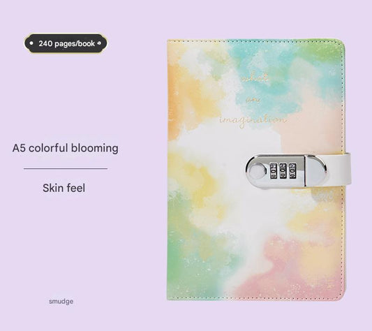 A5 Tie-Dye Journal with Combination Lock - 240 Pages, Soft Touch Cover Diary(Colorful) V888-ELOSUNG25806