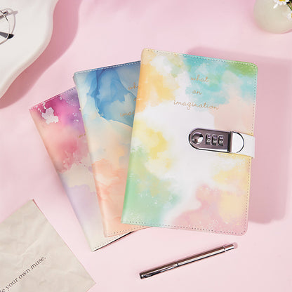 A5 Tie-Dye Journal with Combination Lock - 240 Pages, Soft Touch Cover Diary(Colorful) V888-ELOSUNG25806