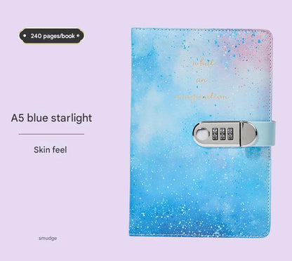 A5 Tie-Dye Journal with Combination Lock - 240 Pages, Soft Touch Cover Diary(Blue) V888-ELOSUNG25807