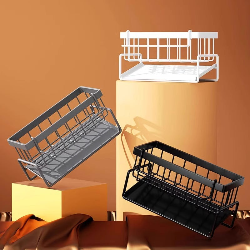 Kitchen Sink Caddy Organizer with Towel Bar & Drain Tray - Durable Metal Sponge Holder(White) V888-ELOSUNG25821
