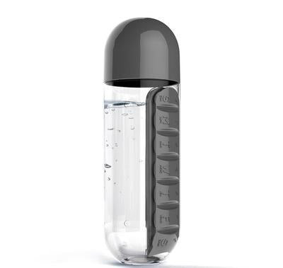 2pc 2-in-1 Water Bottle with 7-Day Pill Organizer - 600ml BPA-Free, Portable & Leakproof(black) V888-ELOSUNG25822