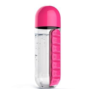 2pc 2-in-1 Water Bottle with 7-Day Pill Organizer - 600ml BPA-Free, Portable & Leakproof(Rose) V888-ELOSUNG25825