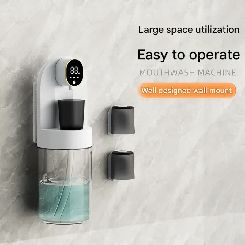 Smart Automatic Mouthwash Dispenser - 4 Adjustable Levels, LED Display, 2000mAh Battery & Magnetic Cups(white) V888-ELOSUNG25834