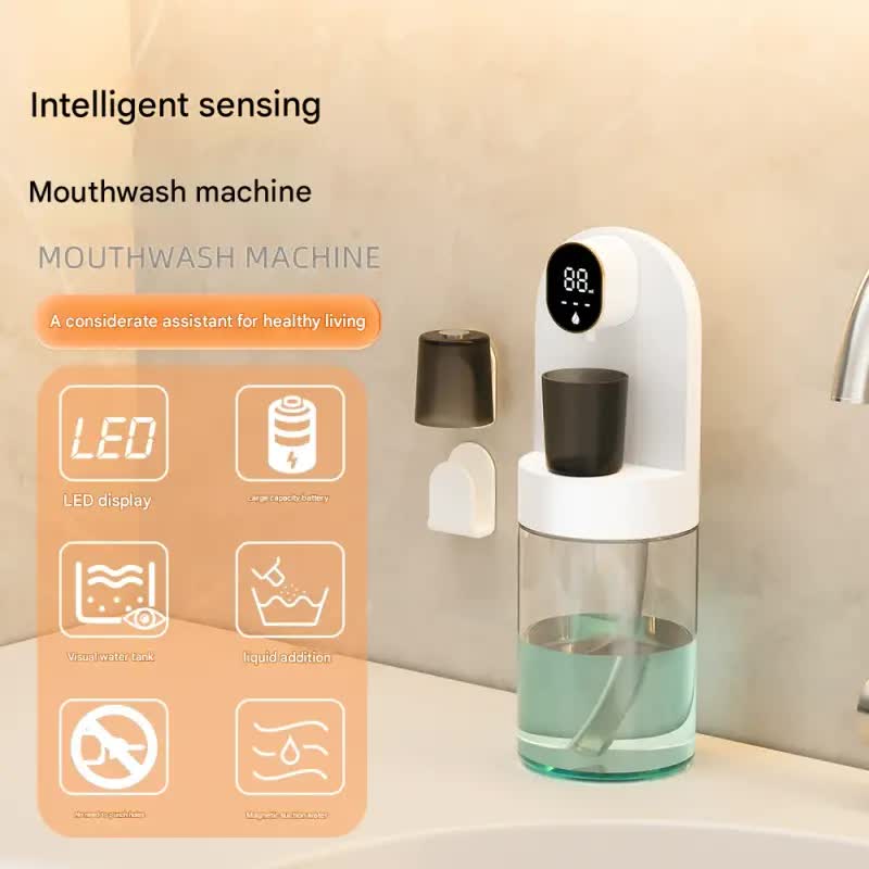 Smart Automatic Mouthwash Dispenser - 4 Adjustable Levels, LED Display, 2000mAh Battery & Magnetic Cups(black) V888-ELOSUNG25835