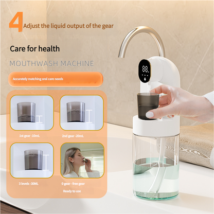 Smart Automatic Mouthwash Dispenser - 4 Adjustable Levels, LED Display, 2000mAh Battery & Magnetic Cups(black) V888-ELOSUNG25835