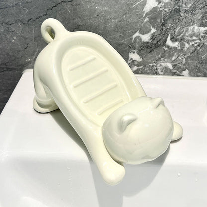 Charming Cat-Shaped Ceramic Soap Dish - Creative & Versatile Home Decor Accent(Milky white) V888-ELOSUNG25836