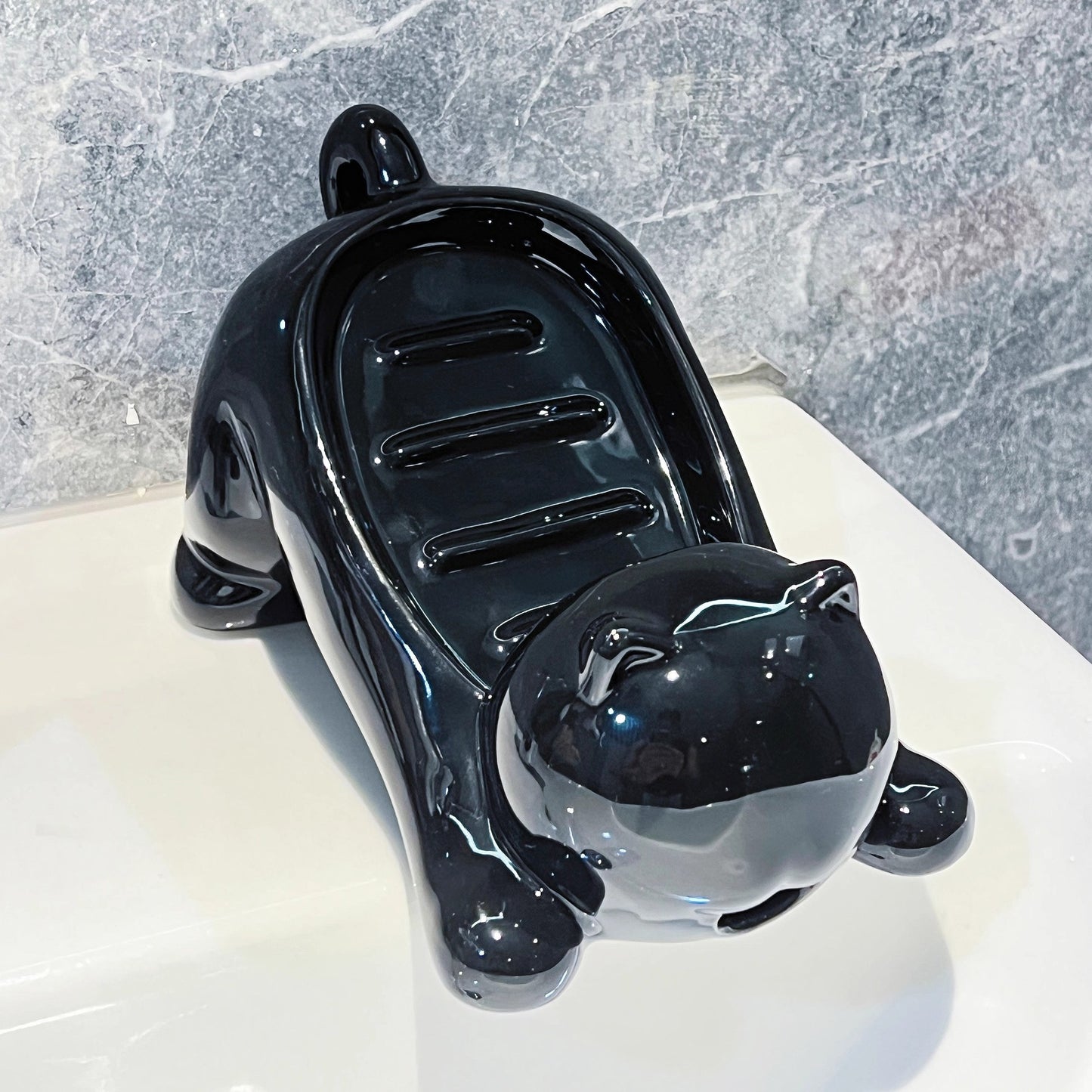 Charming Cat-Shaped Ceramic Soap Dish - Creative & Versatile Home Decor Accent(Black) V888-ELOSUNG25838