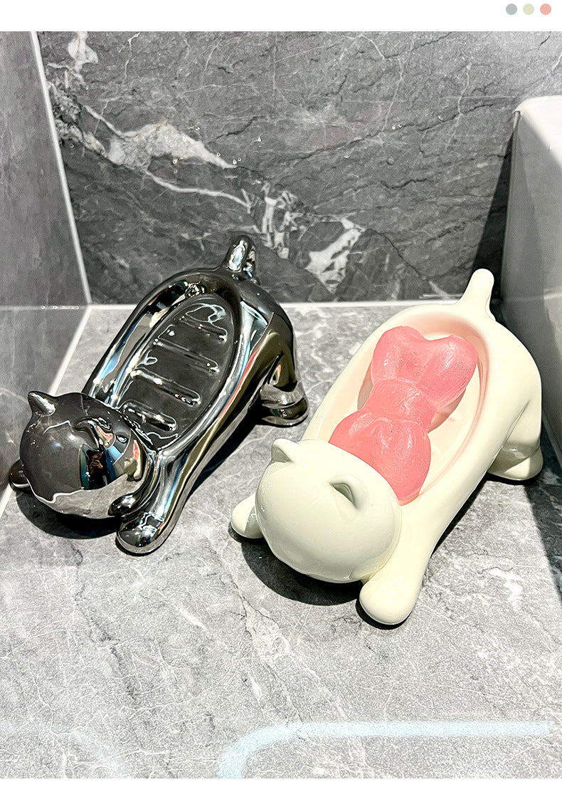 Charming Cat-Shaped Ceramic Soap Dish - Creative & Versatile Home Decor Accent(Black) V888-ELOSUNG25838