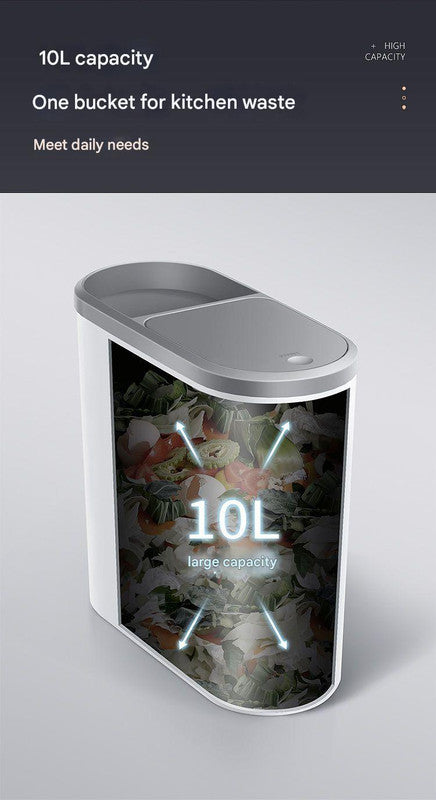 Slim Press-Top Trash Can with Top Storage Compartment - Narrow Design for Bathroom & Small Spaces(Ash cover + V888-ELOSUNG25840