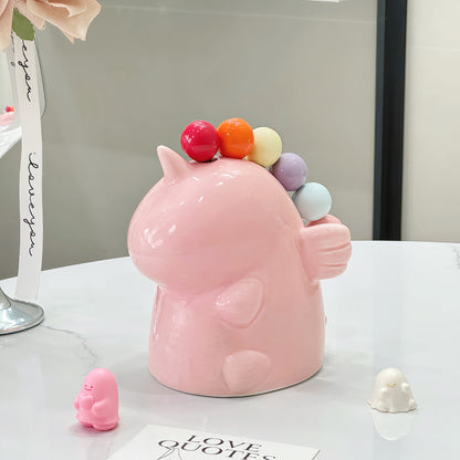 Adorable Unicorn Ceramic Fruit Fork Holder Set - Includes Stainless Steel Forks with Ball Tops(pink) V888-ELOSUNG25841