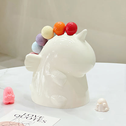 Adorable Unicorn Ceramic Fruit Fork Holder Set - Includes Stainless Steel Forks with Ball Tops(white) V888-ELOSUNG25842