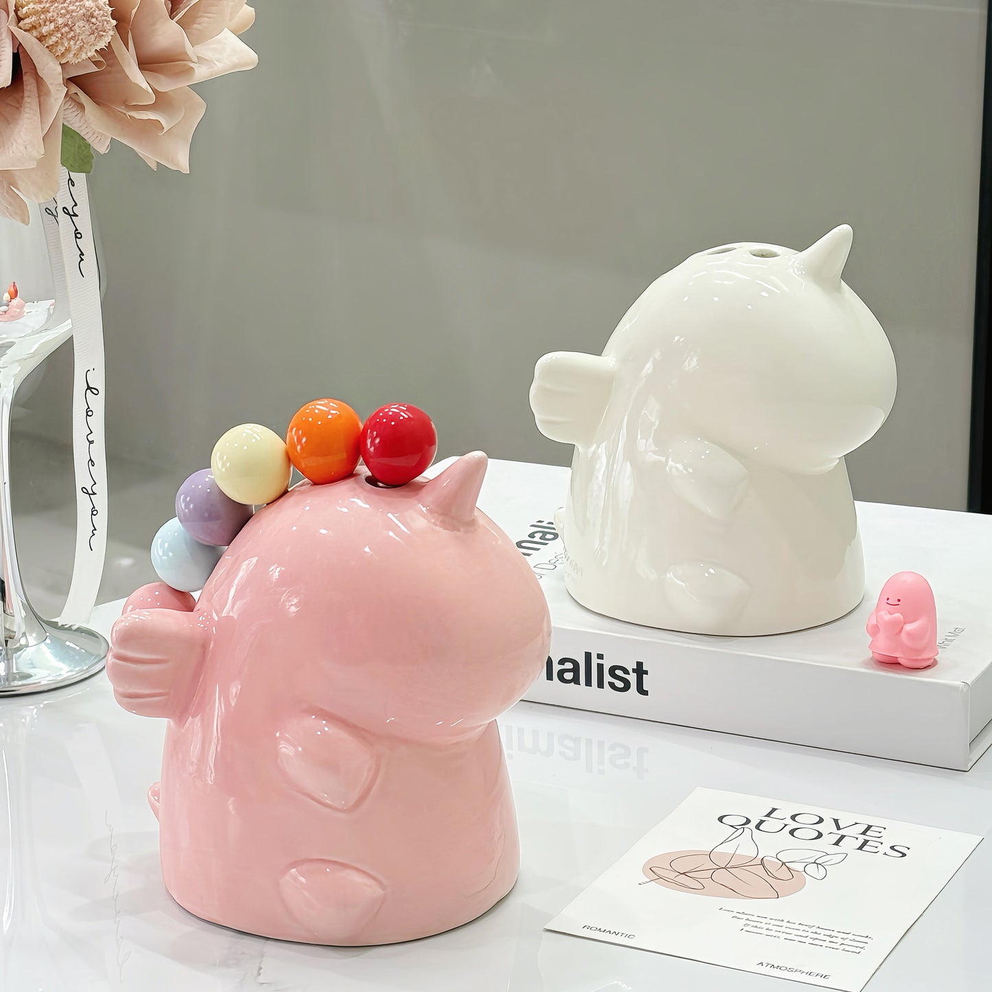 Adorable Unicorn Ceramic Fruit Fork Holder Set - Includes Stainless Steel Forks with Ball Tops(white) V888-ELOSUNG25842