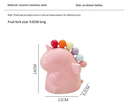 Adorable Unicorn Ceramic Fruit Fork Holder Set - Includes Stainless Steel Forks with Ball Tops(white) V888-ELOSUNG25842