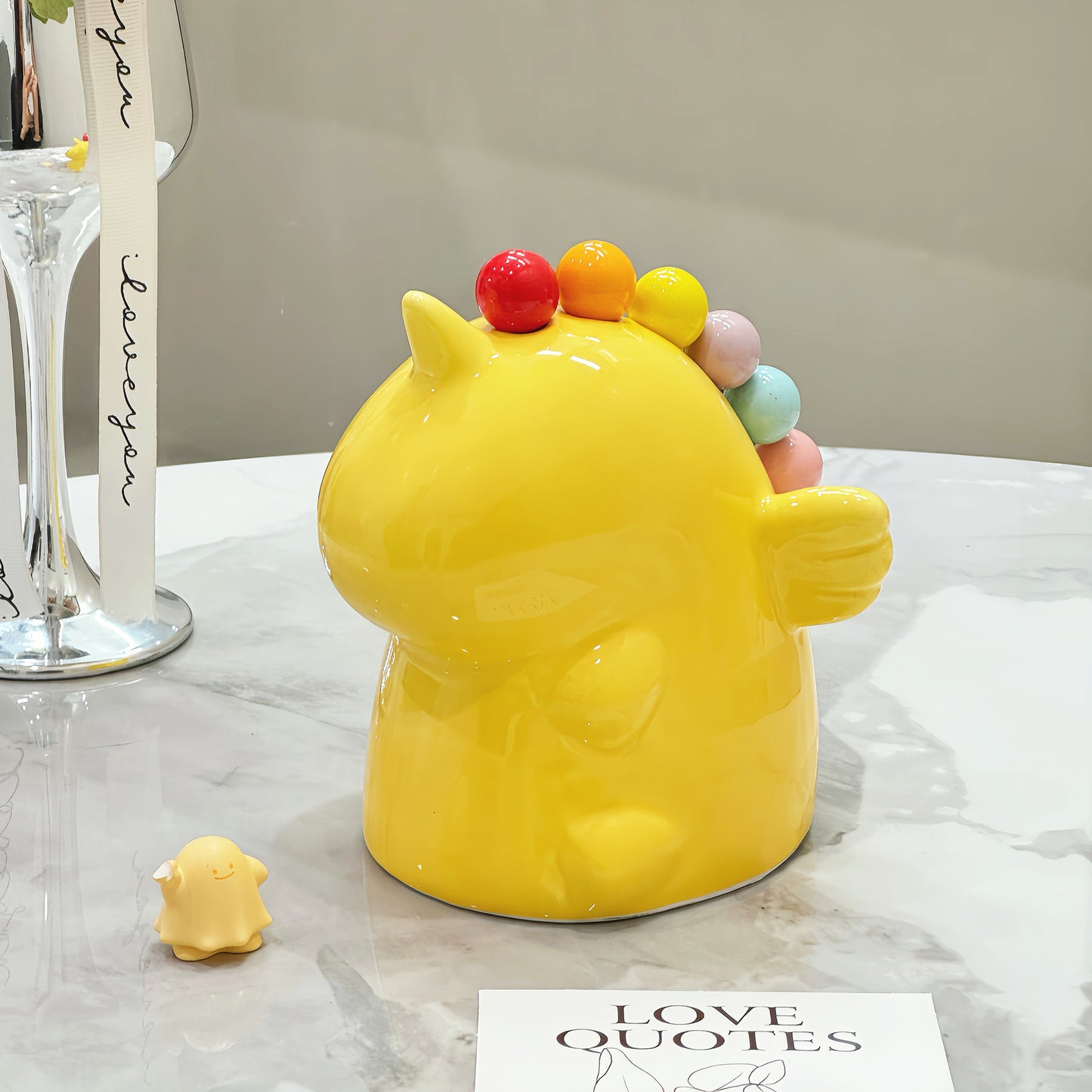 Adorable Unicorn Ceramic Fruit Fork Holder Set - Includes Stainless Steel Forks with Ball Tops(yellow) V888-ELOSUNG25843