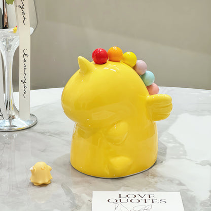 Adorable Unicorn Ceramic Fruit Fork Holder Set - Includes Stainless Steel Forks with Ball Tops(yellow) V888-ELOSUNG25843
