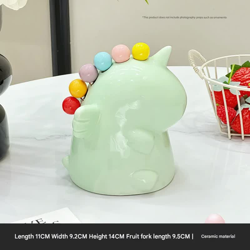 Adorable Unicorn Ceramic Fruit Fork Holder Set - Includes Stainless Steel Forks with Ball Tops(green) V888-ELOSUNG25844