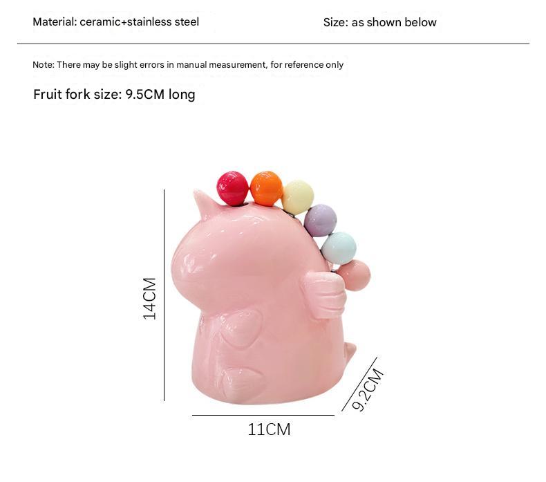 Adorable Unicorn Ceramic Fruit Fork Holder Set - Includes Stainless Steel Forks with Ball Tops(green) V888-ELOSUNG25844