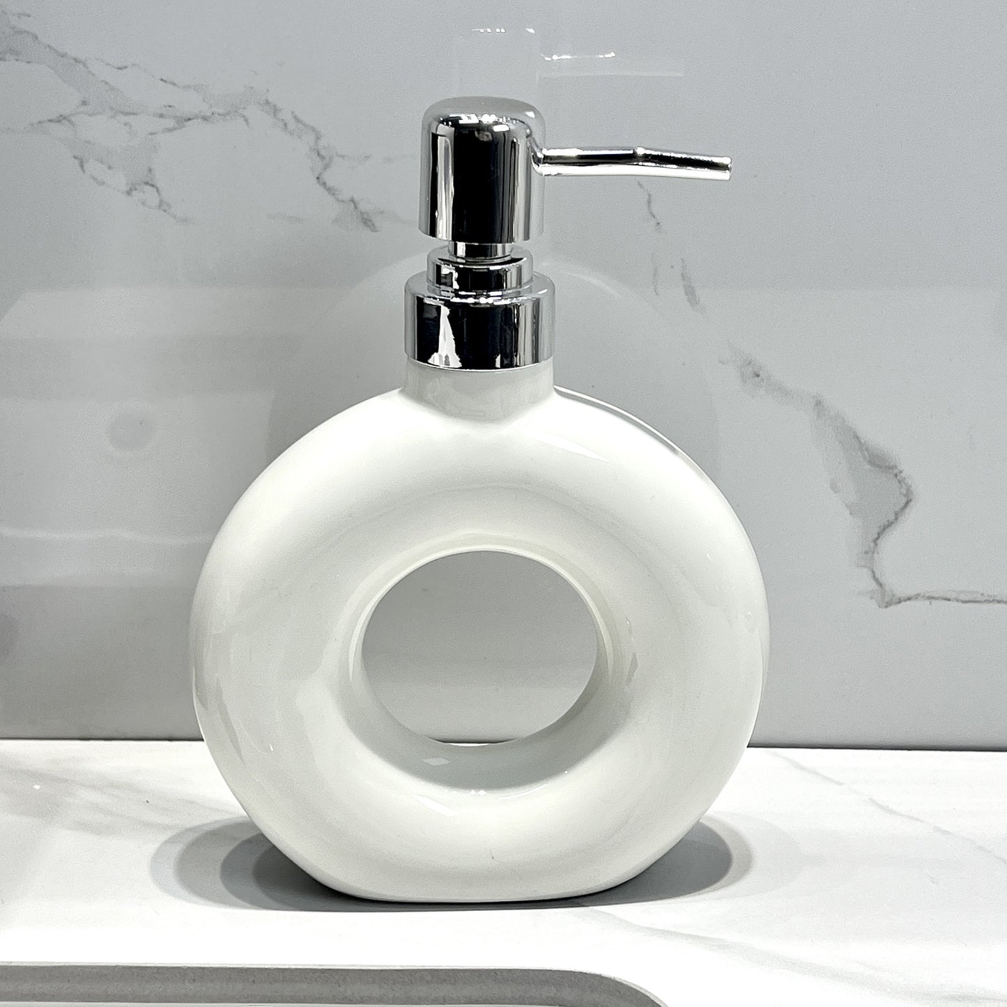 Modern Ceramic Soap & Lotion Dispenser - Unique Geometric Designs, 300ml Capacity(Donut lotion bottle milky V888-ELOSUNG25845