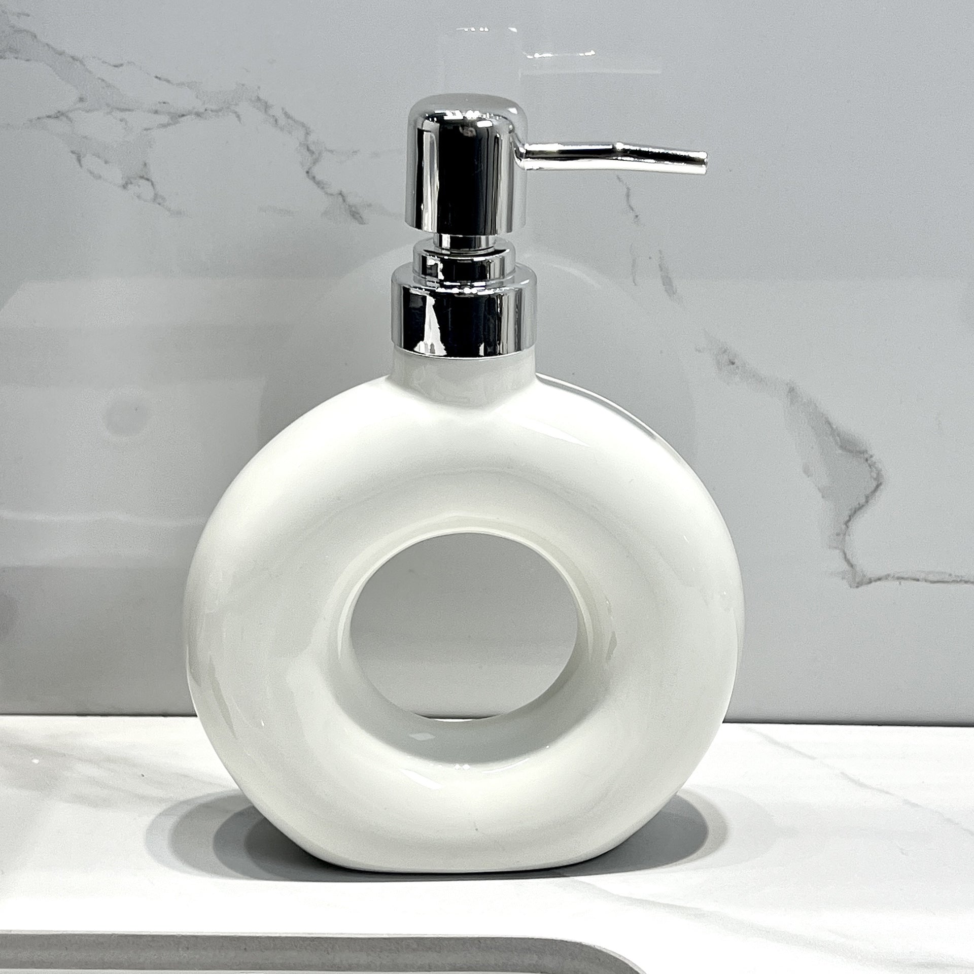 Modern Ceramic Soap & Lotion Dispenser - Unique Geometric Designs, 300ml Capacity(Donut lotion bottle milky V888-ELOSUNG25845