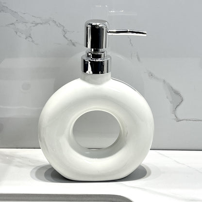 Modern Ceramic Soap & Lotion Dispenser - Unique Geometric Designs, 300ml Capacity(Donut lotion bottle milky V888-ELOSUNG25845