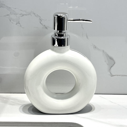 Modern Ceramic Soap & Lotion Dispenser - Unique Geometric Designs, 300ml Capacity(Donut lotion bottle milky V888-ELOSUNG25845