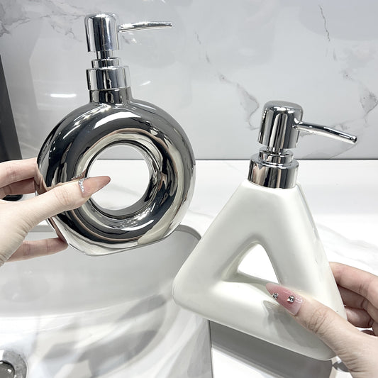 Modern Ceramic Soap & Lotion Dispenser - Unique Geometric Designs, 300ml Capacity(Donut lotion bottle milky V888-ELOSUNG25845