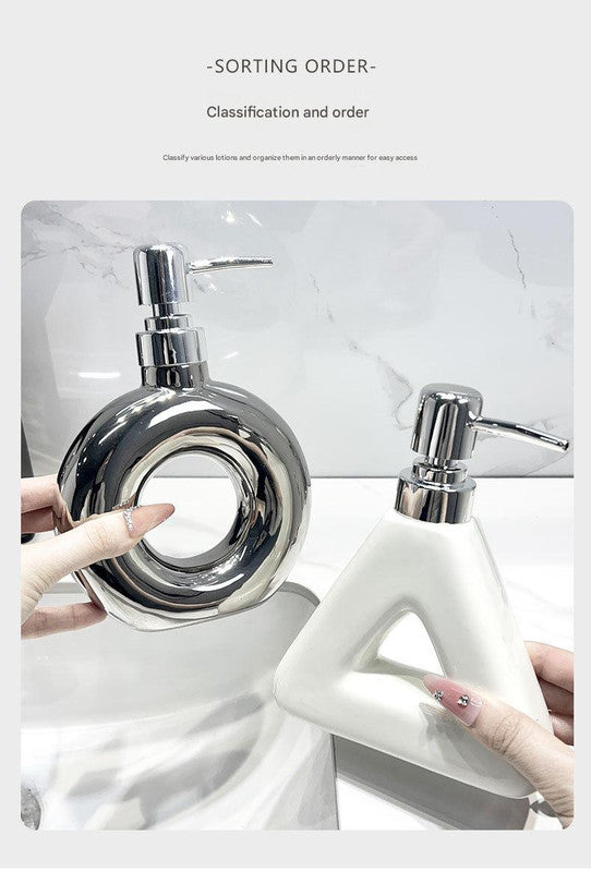 Modern Ceramic Soap & Lotion Dispenser - Unique Geometric Designs, 300ml Capacity(Donut lotion bottle milky V888-ELOSUNG25845