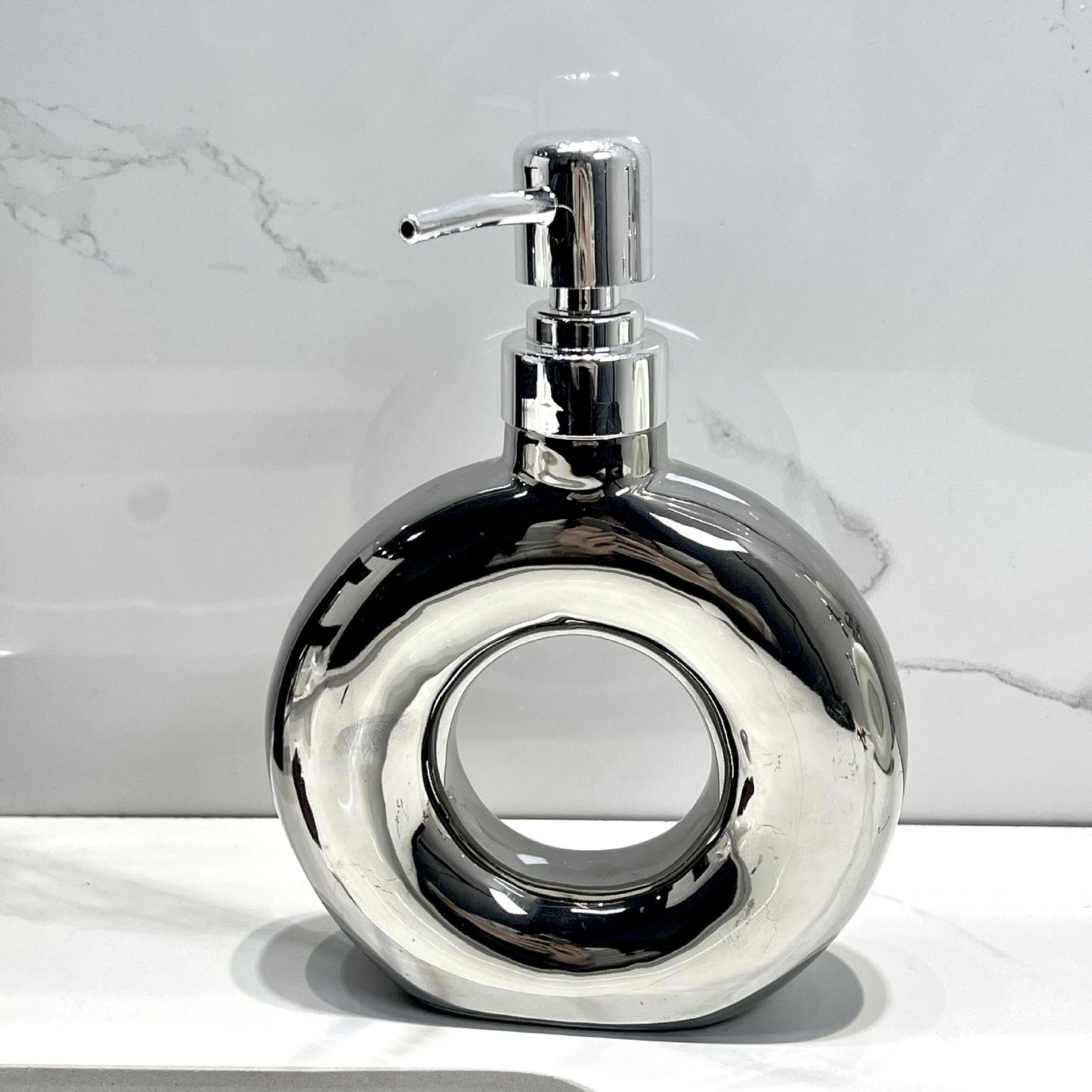 Modern Ceramic Soap & Lotion Dispenser - Unique Geometric Designs, 300ml Capacity(Donut lotion bottle, silver) V888-ELOSUNG25846