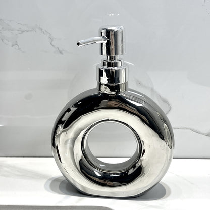 Modern Ceramic Soap & Lotion Dispenser - Unique Geometric Designs, 300ml Capacity(Donut lotion bottle, silver) V888-ELOSUNG25846