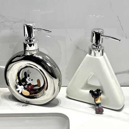 Modern Ceramic Soap & Lotion Dispenser - Unique Geometric Designs, 300ml Capacity(Donut lotion bottle, silver) V888-ELOSUNG25846