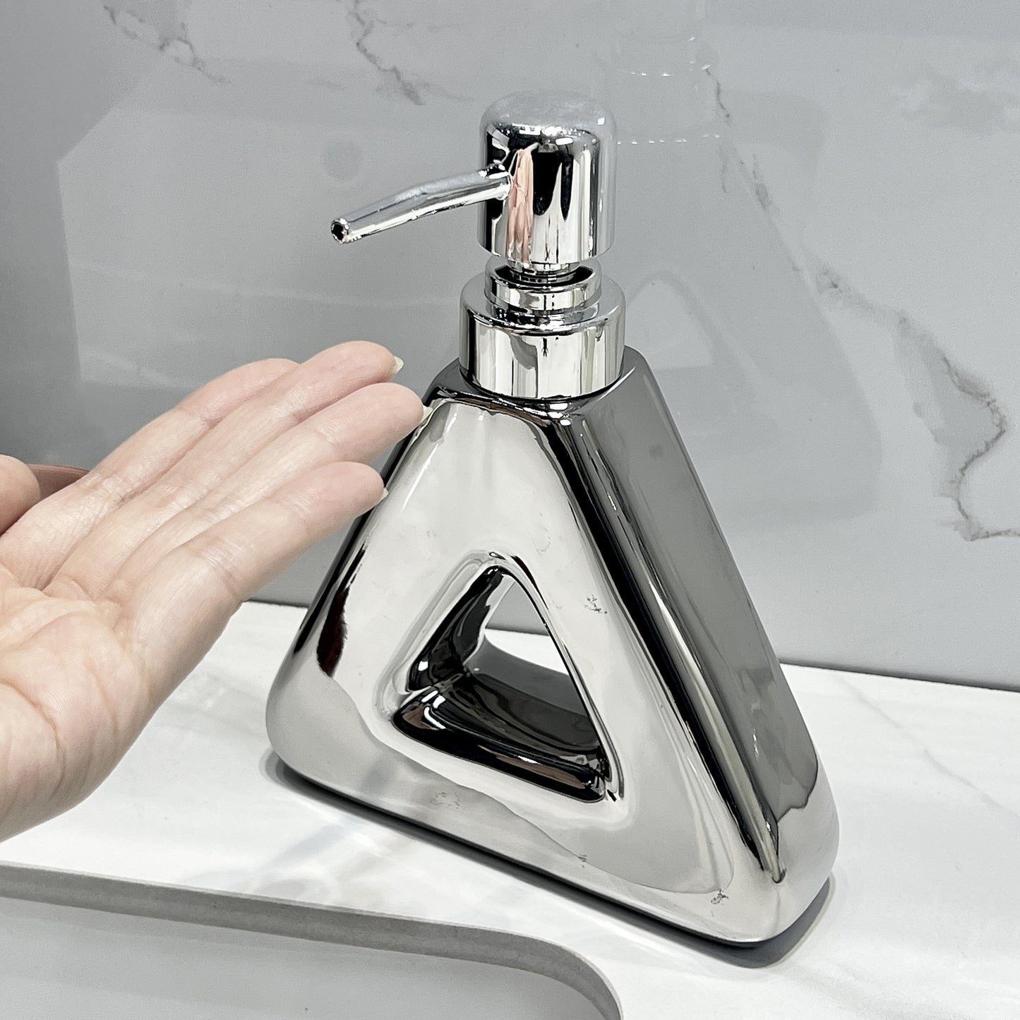 Modern Ceramic Soap & Lotion Dispenser - Unique Geometric Designs, 300ml Capacity(Triangular lotion bottle, V888-ELOSUNG25847