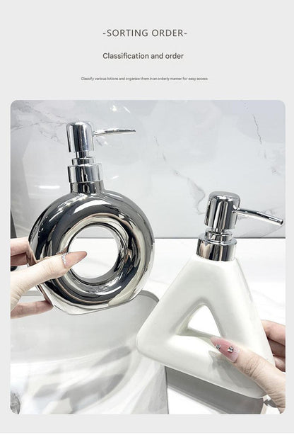 Modern Ceramic Soap & Lotion Dispenser - Unique Geometric Designs, 300ml Capacity(Triangular lotion bottle, V888-ELOSUNG25847