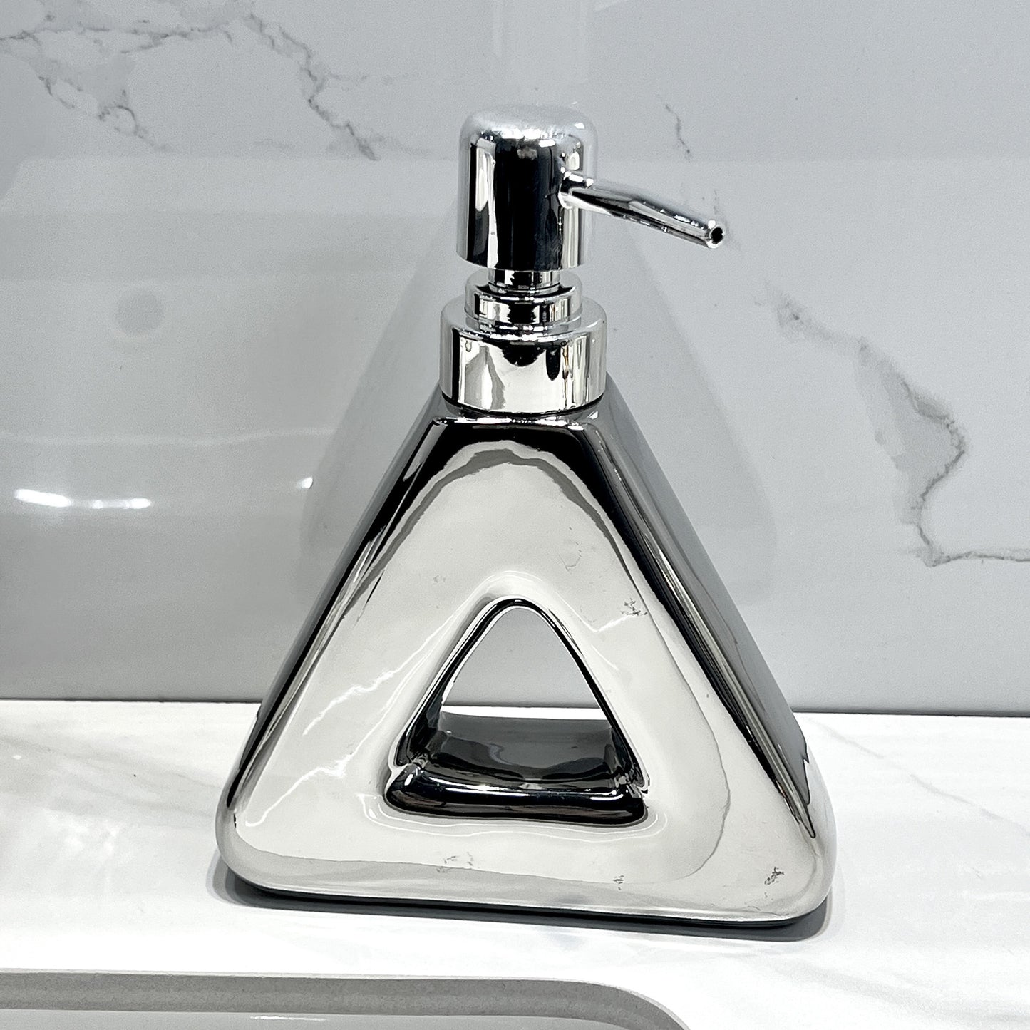 Modern Ceramic Soap & Lotion Dispenser - Unique Geometric Designs, 300ml Capacity(Triangular lotion bottle, V888-ELOSUNG25848