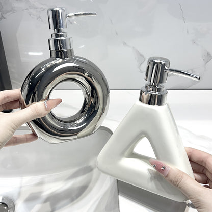 Modern Ceramic Soap & Lotion Dispenser - Unique Geometric Designs, 300ml Capacity(Triangular lotion bottle, V888-ELOSUNG25848