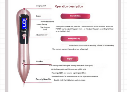 Professional 9-Level Skin Tag & Mole Remover Pen - USB Rechargeable with LED Display & Multiple Needles(Gold) V888-ELOSUNG25858