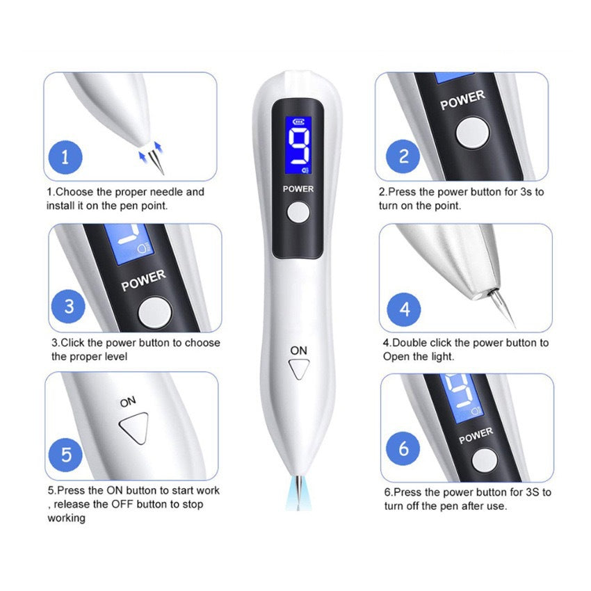 Professional 9-Level Skin Tag & Mole Remover Pen - USB Rechargeable with LED Display & Multiple Needles(pink) V888-ELOSUNG25860