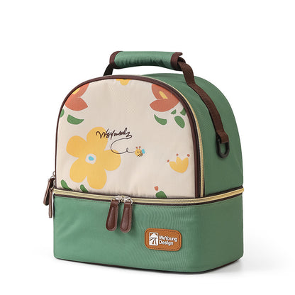 Versatile Insulated Breast Milk Cooler & Lunch Backpack - Waterproof, Multi-Carry Options(Green print) V888-ELOSUNG25872