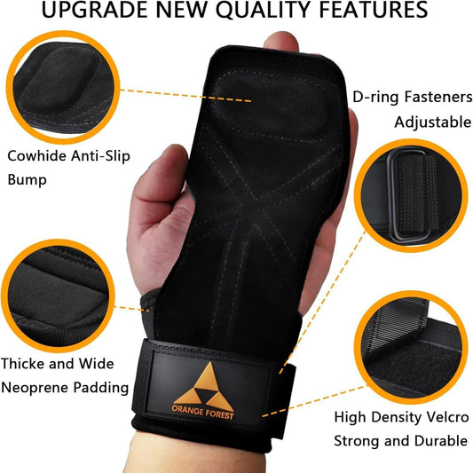 Heavy Duty Weightlifting Grips - Anti-Slip Cowhide Palm Protectors with Neoprene Wrist Support & Adjustable V888-ELOSUNG25881