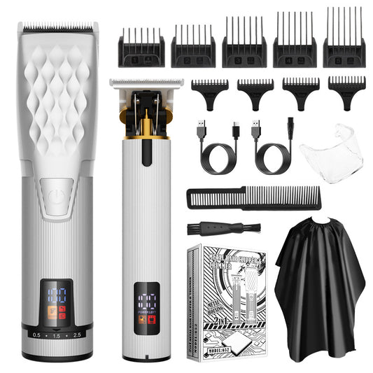 Professional 2-in-1 Cordless Hair Clipper & Trimmer Kit with LED Display & 5-Speed Fine Tuning(silver) V888-ELOSUNG25883