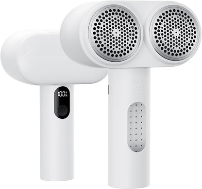 Dual-Head Electric Lint Remover - USB-C Rechargeable, LED Display, 3-Size Honeycomb Mesh(White) V888-ELOSUNG25889