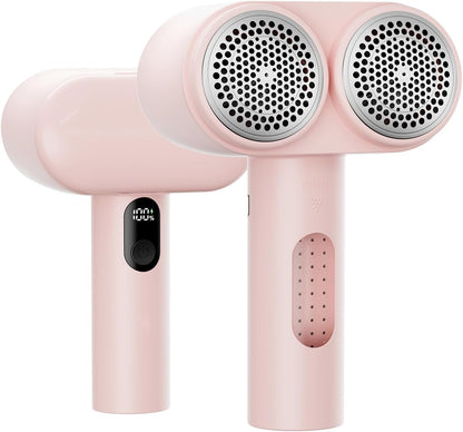 Dual-Head Electric Lint Remover - USB-C Rechargeable, LED Display, 4-Size Honeycomb Mesh(Pink) V888-ELOSUNG25890