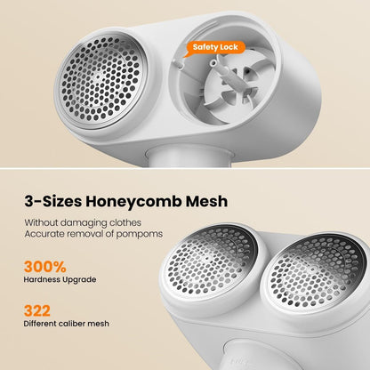 Dual-Head Electric Lint Remover - USB-C Rechargeable, LED Display, 6-Size Honeycomb Mesh(Purple) V888-ELOSUNG25892