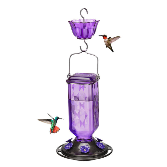 Elegant Hanging Hummingbird Feeder - Decorative Glass Nectar Bottle with Ant Moat, 6 Feeding Ports(Purple) V888-ELOSUNG25954