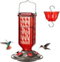 Elegant Hanging Hummingbird Feeder - Decorative Glass Nectar Bottle with Ant Moat, 6 Feeding Ports(Red) V888-ELOSUNG25955