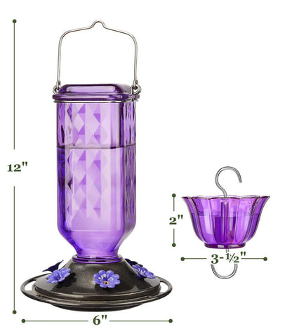 Elegant Hanging Hummingbird Feeder - Decorative Glass Nectar Bottle with Ant Moat, 6 Feeding Ports(Red) V888-ELOSUNG25955