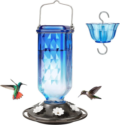 Elegant Hanging Hummingbird Feeder - Decorative Plastic Nectar Bottle with Ant Moat, 6 Feeding Ports(Blue) V888-ELOSUNG25956